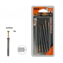 SET 7 PEZZI TASSELLI FISHER VITI VITE CHIODI GANCIO TASSELLO MISURA 6X70MM 69050