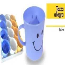SET 12 PEZZI TAZZA ALLEGRA TAZZONE SMILE COLORATE PLASTICA LATTE COLAZIONE