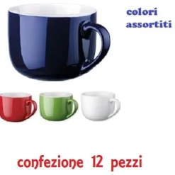 SET 12 PEZZI TAZZA TAZZONE PORCELLANA COLORATE LATTE COLAZIONE 450ML