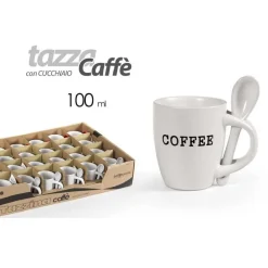SET 6 PEZZI TAZZINA TAZZA CAFFE' CON CUCCHIAIO BICCHIERINO 100ML COFFEE 818059