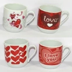 SET 2 PEZZI TAZZINE TAZZINA CAFFE' CON CUORI IDEA REGALO SAN VALENTINO 7X5X5.5CM