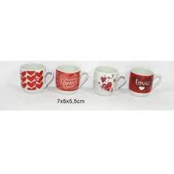 SET 2 PEZZI TAZZINE TAZZINA CAFFE' CON CUORI IDEA REGALO SAN VALENTINO 7X5X5.5CM