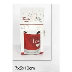 SET 2 PEZZI TAZZINE TAZZINA CAFFE' CON CUORI IDEA REGALO SAN VALENTINO 7X5X5.5CM