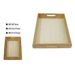 SET 3 PEZZI VASSOIO IN LEGNO NATURALE DECOUPAGE TRIS MATRIOSKA SCATOLA 53469A