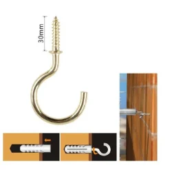 SET 9 PEZZI VITE A GANCIO 1-1/4" 30MM VITI AUTOFILETTANTI DORATE PER LEGNO 90806