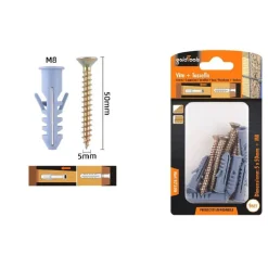 SET 9 PEZZI VITI VITE 5 X 50 MM + TASSELLI CON ALETTE TASSELLO M8 FISCHER 57199