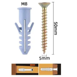 SET 9 PEZZI VITI VITE 5 X 50 MM + TASSELLI CON ALETTE TASSELLO M8 FISCHER 57199