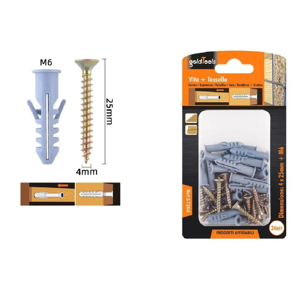 SET 24 PEZZI VITI VITE 4 X 25 MM + TASSELLI CON ALETTE TASSELLO M6 FISCHER 57204