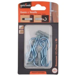 SET 8 PEZZI VITI VITE A GANCIO 3.2X55 MM + TASSELLI CON ALETTE TASSELLO M6 90738