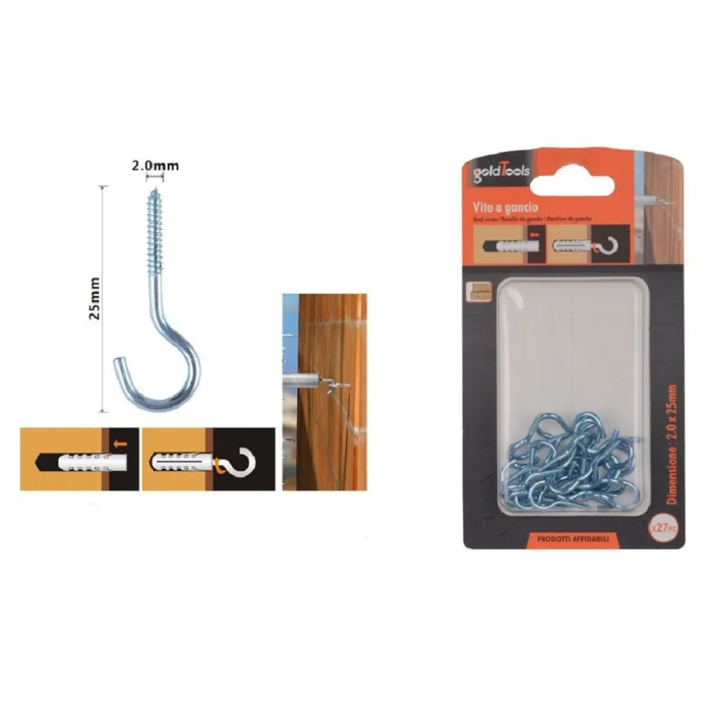 SET 27 PEZZI VITI VITE A GANCIO GANCI 2 X 25 MM CON FILETTATURA PER LEGNO 90735