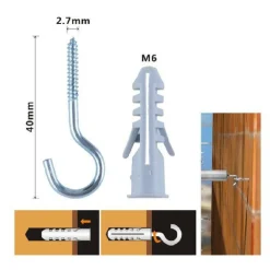 SET 12 PEZZI VITI VITE A GANCIO 2.7X40MM + TASSELLI CON ALETTE TASSELLO M6 90736