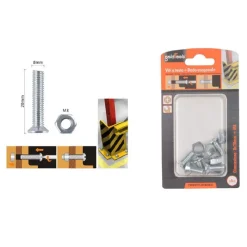 SET 5 PEZZI VITI VITE A TESTA A CROCE PIATTA 8X20 MM CON DADO ESAGONALE M8 90947