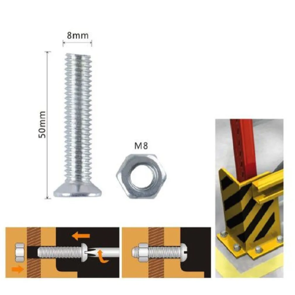 SET 3 PEZZI VITI VITE TESTA A CROCE PIATTA 8 X 50 MM CON DADO ESAGONALE M8 90950