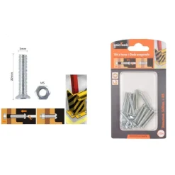 SET 12 PEZZI VITI VITE TESTA A CROCE PIATTA 5X30 MM CON DADO ESAGONALE M5 90940