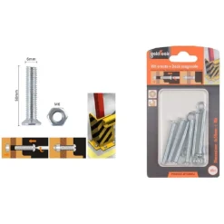 SET 6 PEZZI VITI VITE TESTA A CROCE PIATTA 6 X 50 MM CON DADO ESAGONALE M6 90946