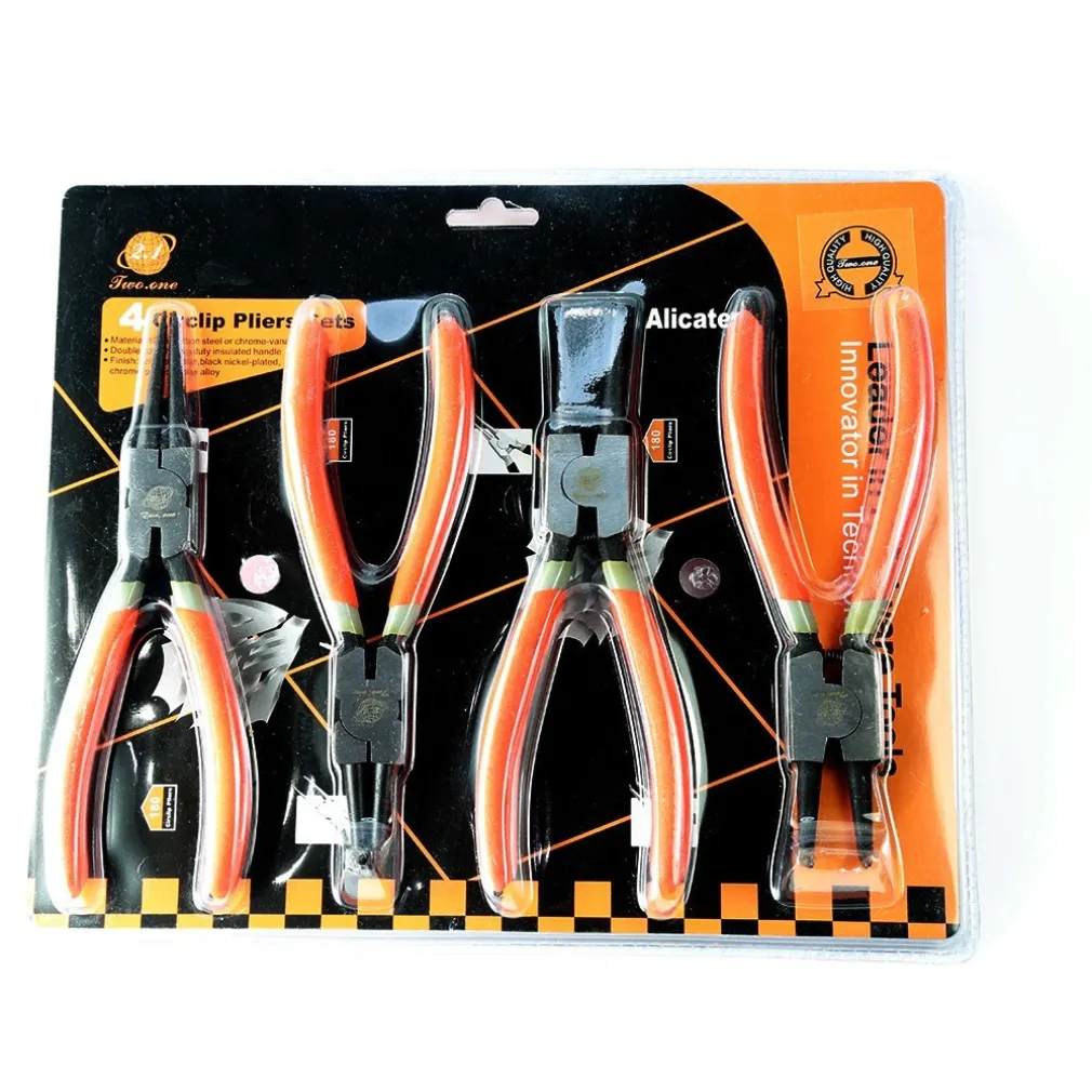 SET 4 PINZE CIRCOLARI ANELLI ELASTICI INTERNI ESTERNI 180mm DRITTE E ANGOLO 90°