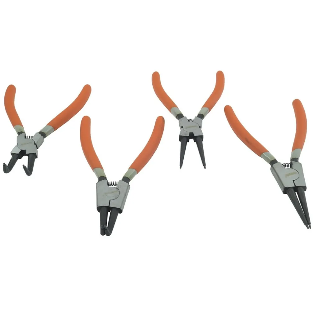SET 4 PINZE CIRCOLARI ANELLI ELASTICI INTERNI ESTERNI 180mm DRITTE E ANGOLO 90°