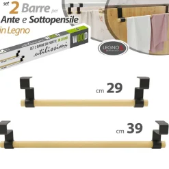 SET 2 PORTA ASCIUGAMANI STROFINACCI IN LEGNO PER ANTE PORTE CON AGGANCIO RAPIDO