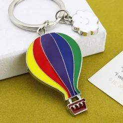 SET 12 PORTACHIAVI CIONDOLO A MONGOLFIERA IN METALLO COMPLEANNO BOMBONIERE MULTICOLORE