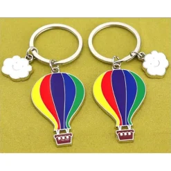 SET 12 PORTACHIAVI CIONDOLO A MONGOLFIERA IN METALLO COMPLEANNO BOMBONIERE MULTICOLORE