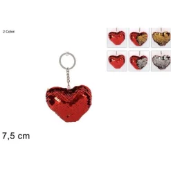 SET 2 PORTACHIAVI CUORE PAILLETTES BICOLORE 7.5CM REGALO SAN VALENTINO 2 COL.ASS.