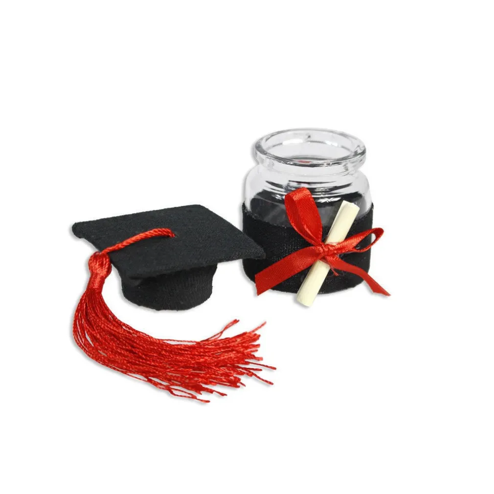 SET 12 PORTACONFETTI BOMBONIERA LAUREA AMPOLLA CON TAPPO FORMA DI TOCCO NERO