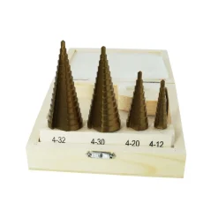 SET 4 PUNTE FRESE CONICHE SCALINO GRADINI ALLARGAFORI 4-32 4-30 4-20 4-12