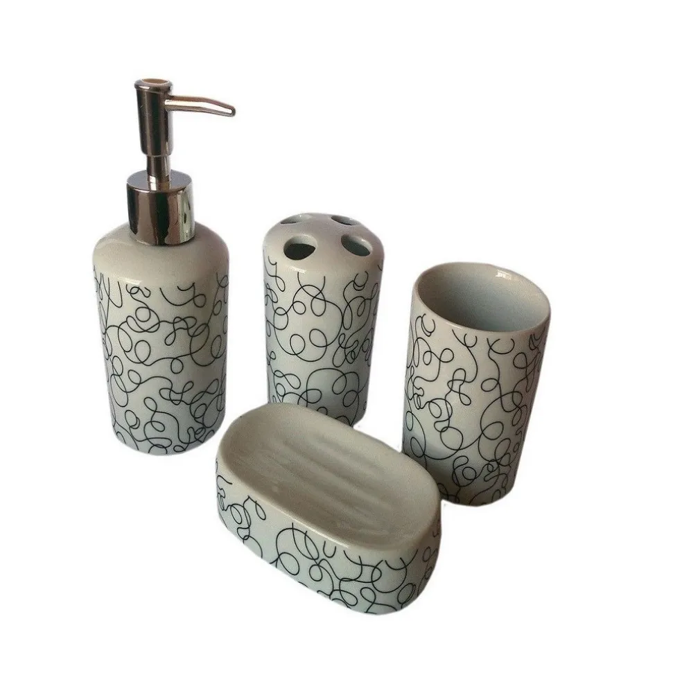 SET 4 PZ ACCESSORI BAGNO IN CERAMICA DA APPOGGIO DESIGN MODERNO FANTASIA