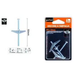 SET 2 PZ ANCORA A FARFALLA IN ACCIAIO CON DADO E RONDELLA TASSELLO M4X50MM 57224