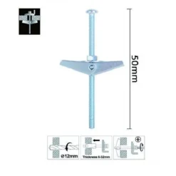 SET 2 PZ ANCORA A FARFALLA IN ACCIAIO CON DADO E RONDELLA TASSELLO M4X50MM 57224