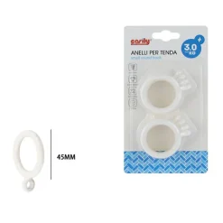 SET 8 PZ ANELLI GANCIO AD ANELLO PER TENDE IN PLASTICA DA 45 MM BIANCO TONDI BAGNO 87352