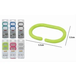 SET 12 PZ ANELLI GANCIO PER TENDA DA DOCCIA BOX BAGNO COLORATI IN PLASTICA 52763