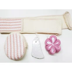 SET 4 PZ BAGNO EFFETTO MASSAGGIO DOCCIA PIETRA POMICE SPUGNETTA LUFFA ESFOLIANTE