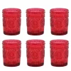 SET 6 PZ BICCHIERI IN VETRO DI COLORE ROSSO PER ACQUA BEVANDE CAPACITÀ 30CL CON DECORI