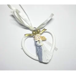 SET 12 PZ. BOMBONIERA SPOSINI CUORE SPOSI CERAMICA APPENDINO MATRIMONIO PROMESSA