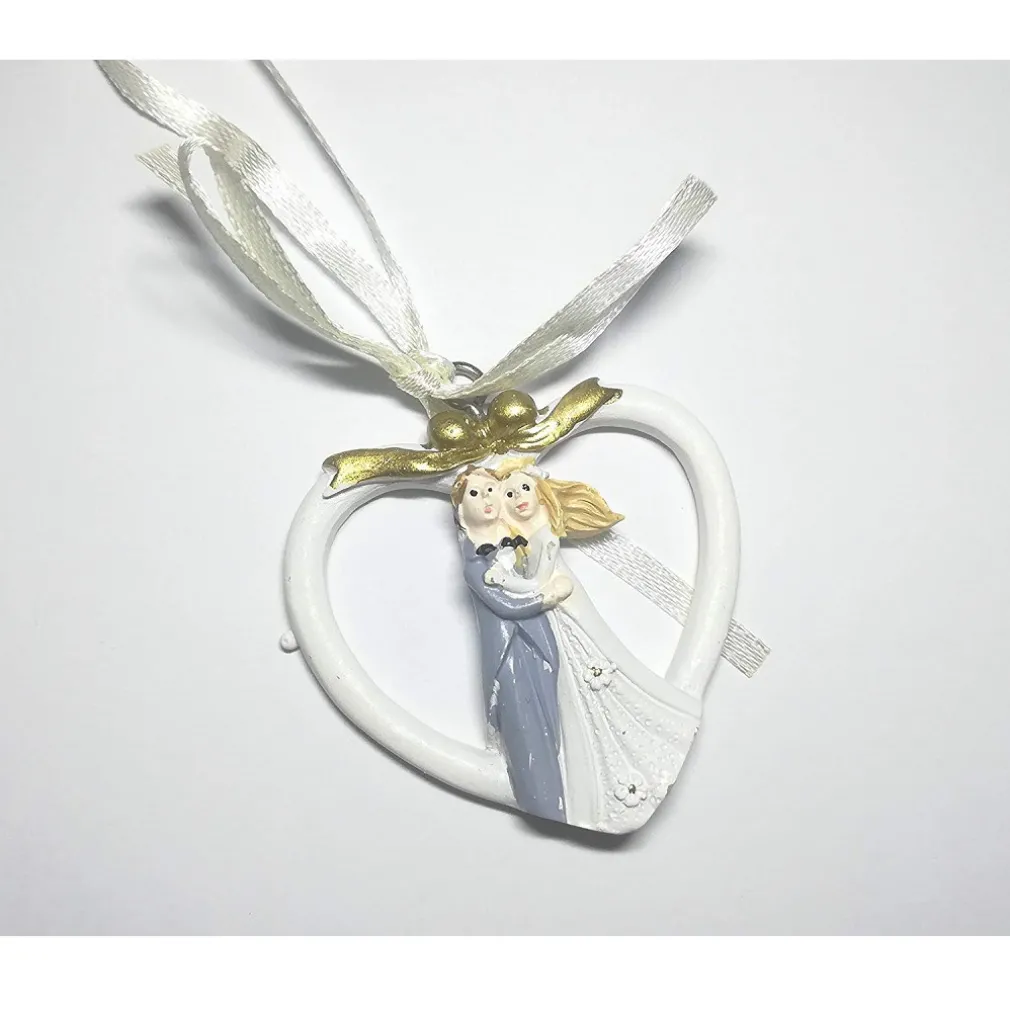 SET 12 PZ. BOMBONIERA SPOSINI CUORE SPOSI CERAMICA APPENDINO MATRIMONIO PROMESSA