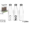 SET 6 PZ BOTTIGLIA D'ACQUA H2O VETRO TRASPARENTE 1LT BORRACCIA ASSORTITA 109284