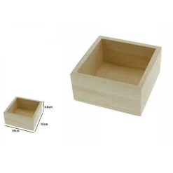 SET 2 PZ BOX SCATOLA SCATOLE IN LEGNO NATURALE 10 X 10 X 4.8 CM DECOUPAGE 71197