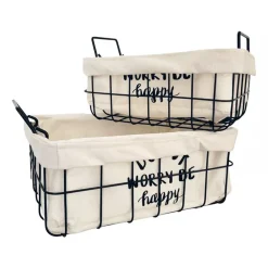 SET 2 PZ CESTINI IN METALLO CON RIVESTIMENTO TESSUTO PORTA OGGETTI MANICI 10628