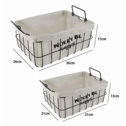 SET 2 PZ CESTINI IN METALLO CON RIVESTIMENTO TESSUTO PORTA OGGETTI MANICI 10628