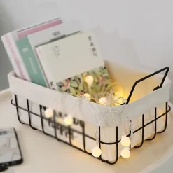 SET 2 PZ CESTINI IN METALLO CON RIVESTIMENTO TESSUTO PORTA OGGETTI MANICI 10628