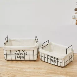 SET 2 PZ CESTINI IN METALLO CON RIVESTIMENTO TESSUTO PORTA OGGETTI MANICI 10628