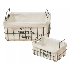 SET 2 PZ CESTINI IN METALLO CON RIVESTIMENTO TESSUTO PORTA OGGETTI MANICI 10628