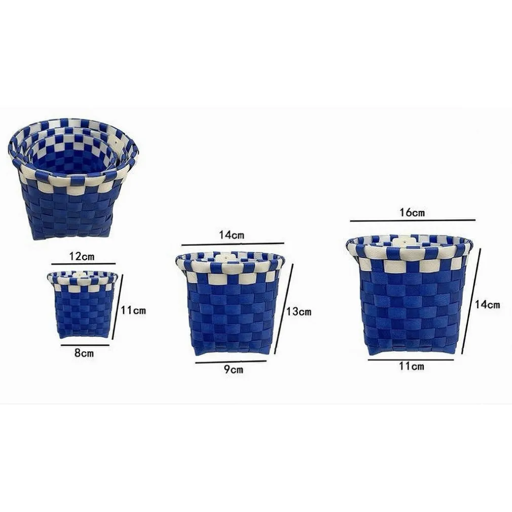 SET 3 PZ CESTINI PORTA OGGETTI ORGANIZER TESSUTO BAGNO ROTONDI BLU BIANCO 59076