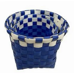 SET 3 PZ CESTINI PORTA OGGETTI ORGANIZER TESSUTO BAGNO ROTONDI BLU BIANCO 59076