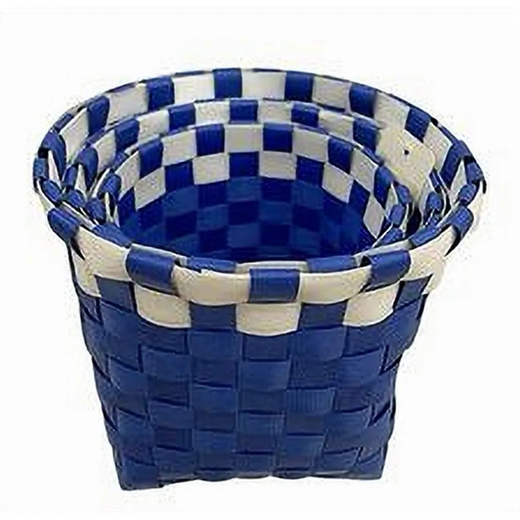 SET 3 PZ CESTINI PORTA OGGETTI ORGANIZER TESSUTO BAGNO ROTONDI BLU BIANCO 59076