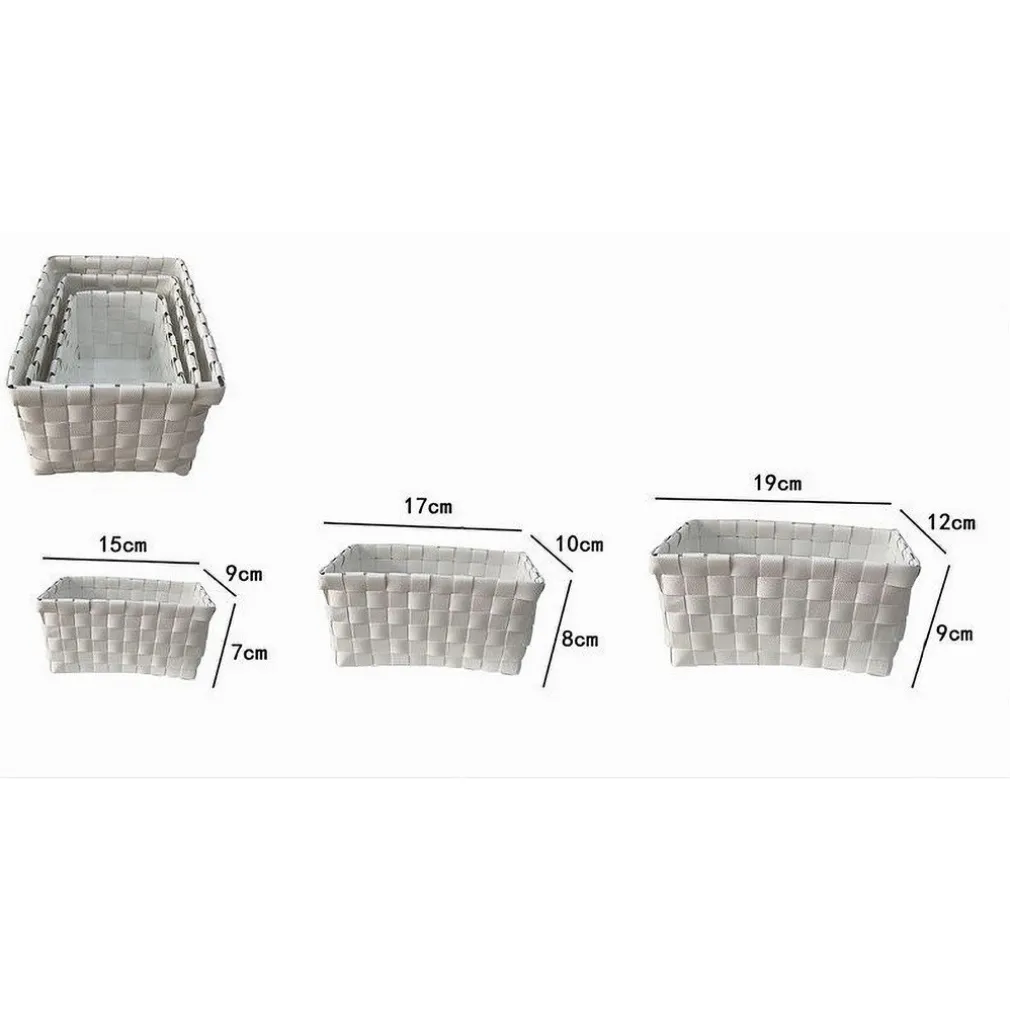 SET 3 PZ CESTINI PORTAOGGETTI ORGANIZER TESSUTO BAGNO RETTANGOLARI BIANCO 59080