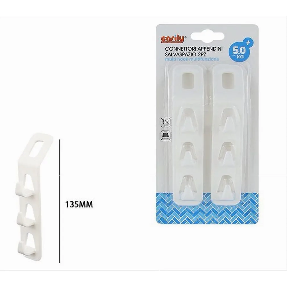 SET 2 PZ CONNETTORI APPENDIABITI SALVASPAZIO PER ARMADIO GRUCCE A 3 GANCI 87356