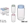 SET 6 PZ CONTENITORE BARATTOLO VETRO CON COPERCHIO RATTAN COLORATO 500 ML 114655