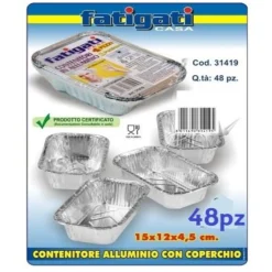SET 48 PZ CONTENITORE VASCHETTA IN ALLUMINIO CON COPERCHIO CUCINA 15X12X4CM